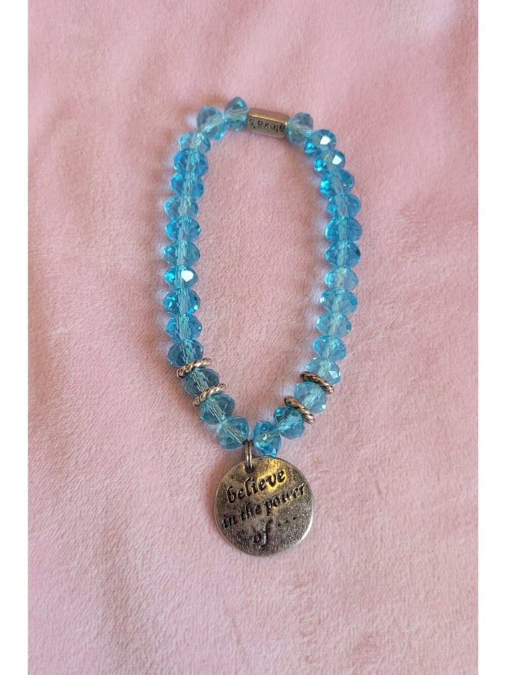 Bright Blue Plastic Faceted Beaded Charm Alexa's Stretch bracelet B1A